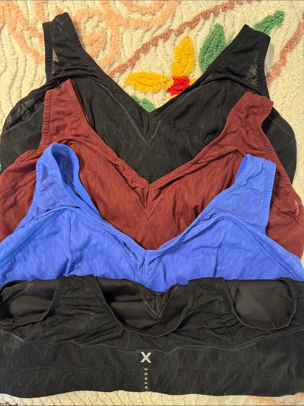 Savage X Fenty 4-Pack Wireless Sports Bras in Black, Burgundy & Blue